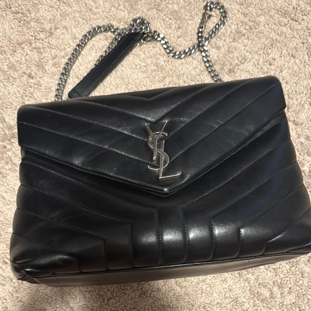 Yves Saint Laurent Black Chevron Quilted Shoulder Bag